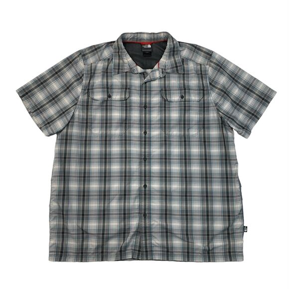 The North Face Shirt Mens XL Extra Large Grey Plaid Short Sleeve Flap Pockets - Picture 1 of 11